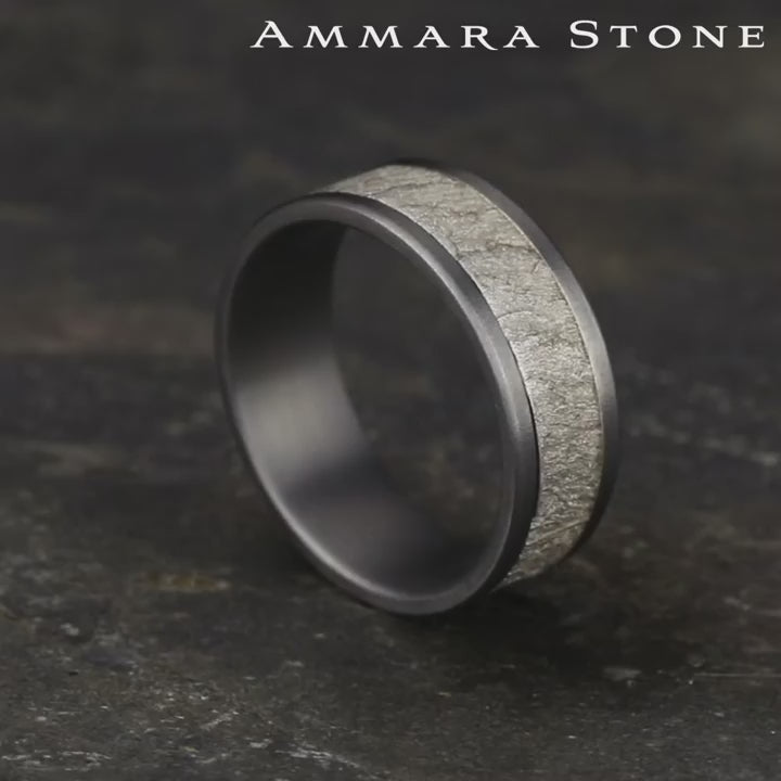 The Vesuvius Men's Wedding Band in Grey Tantalum and 14K White Gold - 8mm Width by Ammara Stone