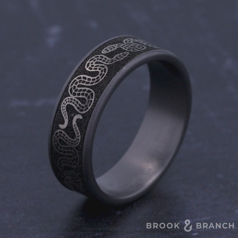 The Sidewinder Men's Wedding Band in Grey Tantalum and Grey/Black Titanium - 7.5mm Width by Brook and Branch
