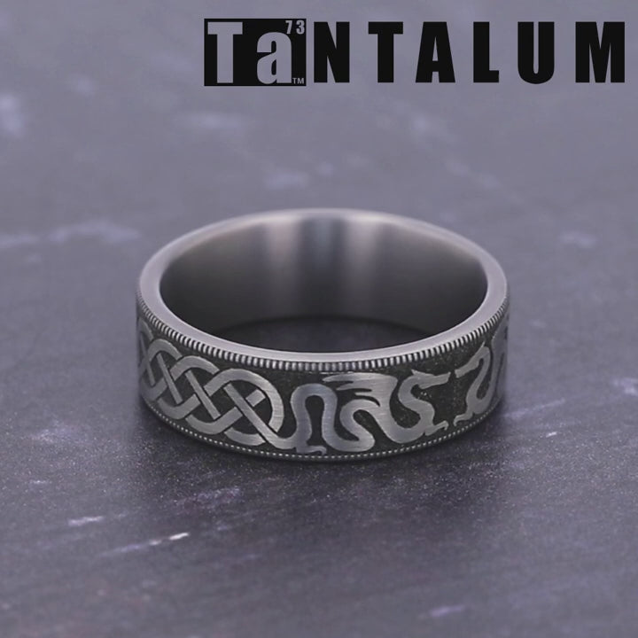 The Dragon Men's Wedding Band in Grey Tantalum and Grey/Black Titanium - 7.5mm Width by Tantalum
