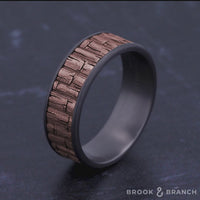 The Bamboo Men's Wedding Band in Grey Tantalum and 14K Rose Gold - 7.5mm Width by Brook and Branch