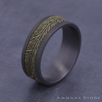 The Kestrel Men's Wedding Band in Grey Tantalum and 14K Yellow Gold - 8mm Width by Ammara Stone