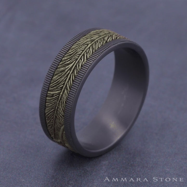 The Kestrel Men's Wedding Band in Grey Tantalum and 14K Yellow Gold - 8mm Width by Ammara Stone