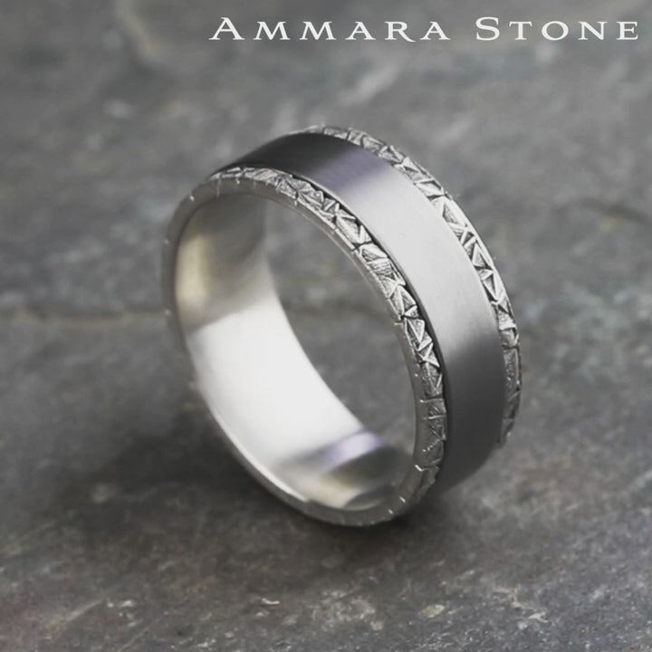The Mosaic Men's Wedding Band in 14K White Gold and Grey Tantalum - 8mm Width by Ammara Stone