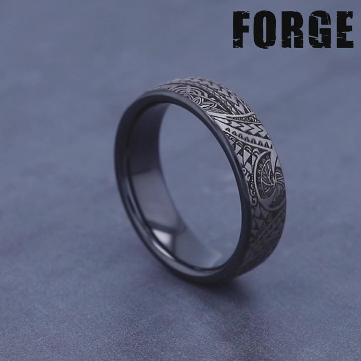 The Polynesian Men's Wedding Band in Grey-Black Titanium - 6.5mm Width by Forge