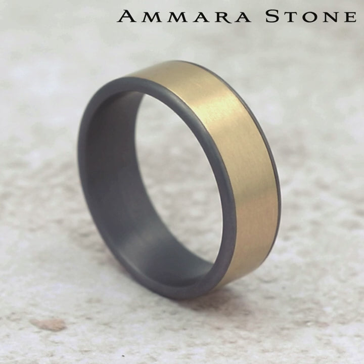 The Rembrandt Men's Wedding Band in Grey Tantalum and 14K Yellow Gold - 7.5mm Width by Ammara Stone