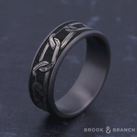 The Carabiner Men's Wedding Band in Grey Tantalum and Grey/Black Titanium - 7.5mm Width by Brook and Branch