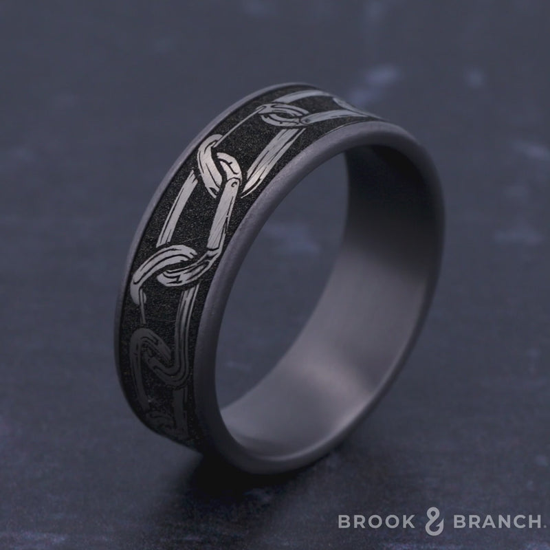 The Carabiner Men's Wedding Band in Grey Tantalum and Grey/Black Titanium - 7.5mm Width by Brook and Branch