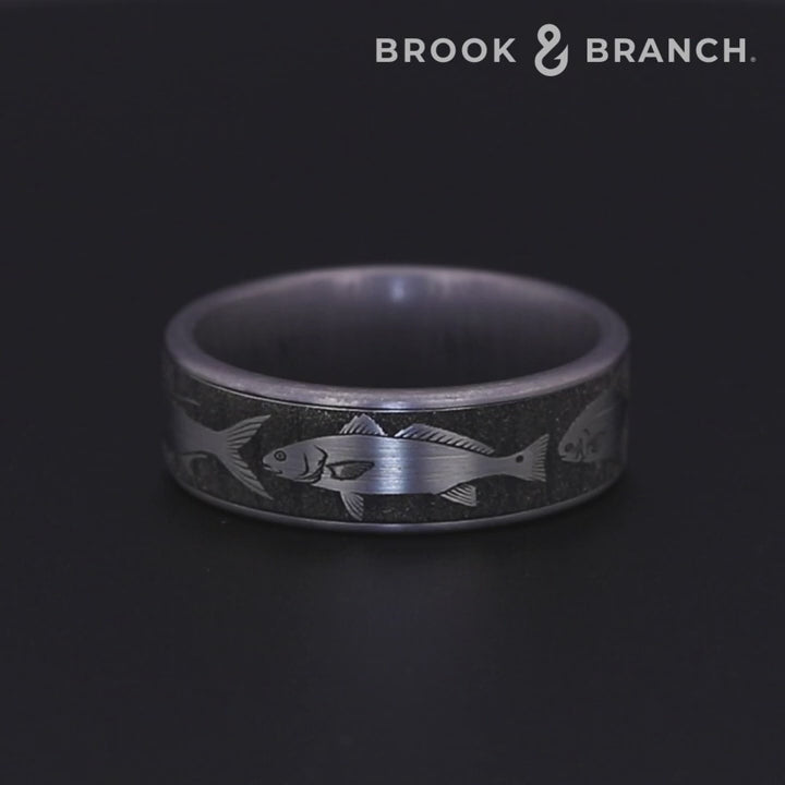 The Skiff Men's Wedding Band in Grey Tantalum and Grey/Black Titanium - 7.5mm Width by Brook and Branch