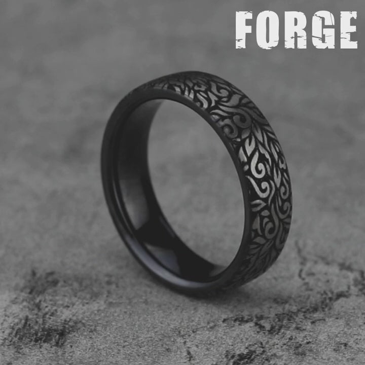 The Ranch Men's Wedding Band in Grey and Black Titanium - 6.5mm Width by Forge