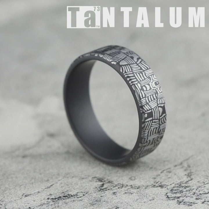 The Basket Weave Men's Wedding Band in Darkened Tantalum - 6.5mm Width by Tantalum