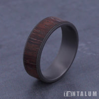 The Briarwood Men's Wedding Band in Grey Tantalum and Wood - 7.5mm Width by Tantalum