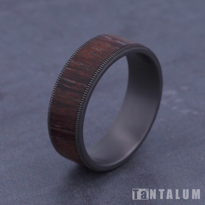 The Briarwood Men's Wedding Band in Grey Tantalum and Wood - 7.5mm Width by Tantalum