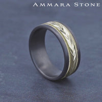 The Harvest Men's Wedding Band in Grey Tantalum and 14K Yellow Gold - 8mm Width by Ammara Stone