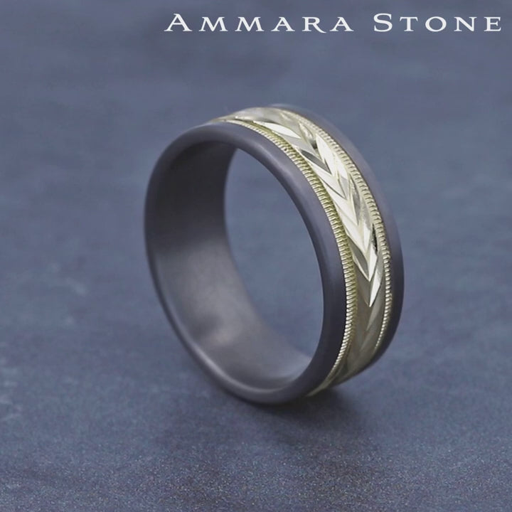 The Harvest Men's Wedding Band in Grey Tantalum and 14K Yellow Gold - 8mm Width by Ammara Stone