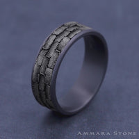 The Mason Men's Wedding Band in Grey Tantalum and 14K White Gold - 7.5mm Width by Ammara Stone