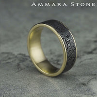 The Torsion Men's Wedding Band in 14K Yellow Gold and Grey Tantalum - 7.5mm Width by Ammara Stone