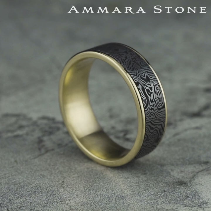 The Torsion Men's Wedding Band in 14K Yellow Gold and Grey Tantalum - 7.5mm Width by Ammara Stone