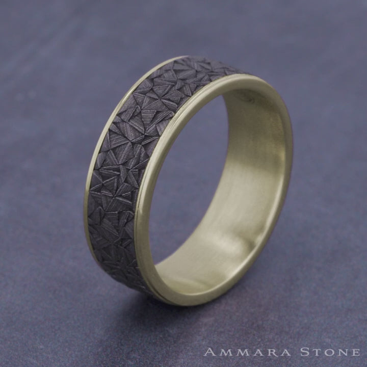 The Gallery Men's Wedding Band in 14K Yellow Gold and Grey Tantalum - 7.5mm Width by Ammara Stone
