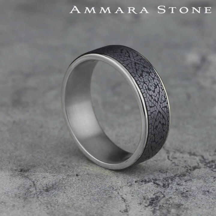 The Burano Men's Wedding Band in 14K White Gold and Grey Tantalum - 7.5mm Width by Ammara Stone