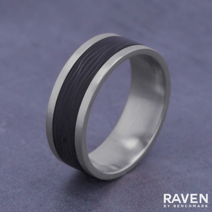 The Nocturne Men's Wedding Band in 14K White Gold and Forged Carbon Fiber - 8mm Width by Ammara Stone
