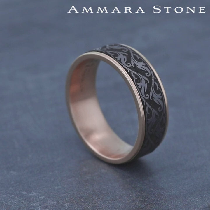 The Ivy Men's Wedding Band in 14K Rose Gold and Grey Tantalum - 7.5mm Width by Ammara Stone