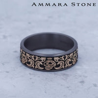 The Skull King Men's Wedding Band in Grey Tantalum and 14K Rose Gold - 7.5mm Width by Ammara Stone