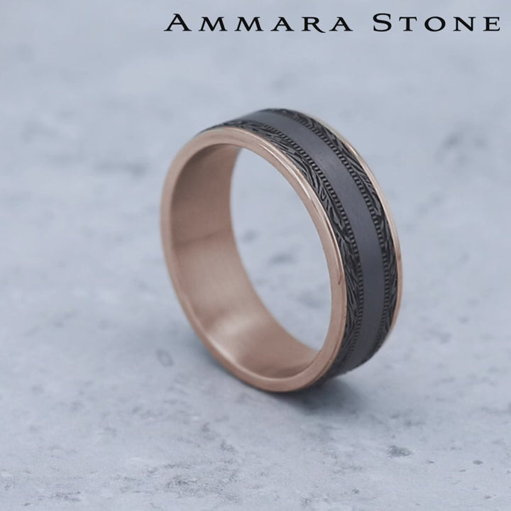 The Edge Men's Wedding Band in 14K Rose Gold and Grey Tantalum - 7.5mm Width by Ammara Stone