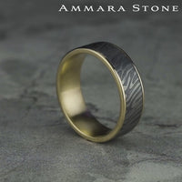 The Tiger Stripe Men's Wedding Band in 14K Yellow Gold and Grey Tantalum - 7.5mm Width by Ammara Stone