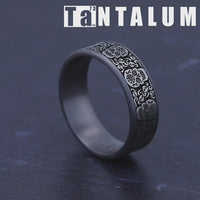The Sugar Skull Men's Wedding Band in Grey Tantalum and Grey/Black Titanium - 7.5mm Width by Tantalum
