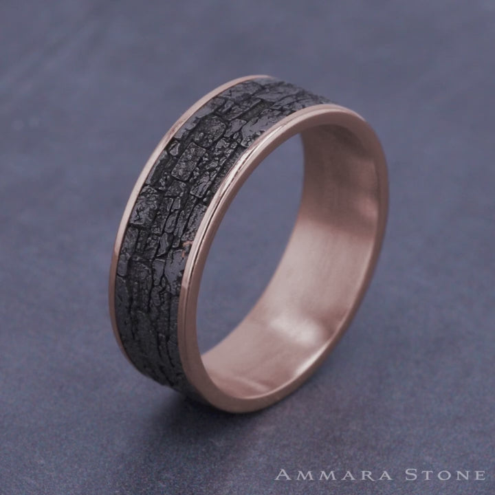 The Jackson Men's Wedding Band in 14K Rose Gold and Grey Tantalum - 7.5mm Width by Ammara Stone