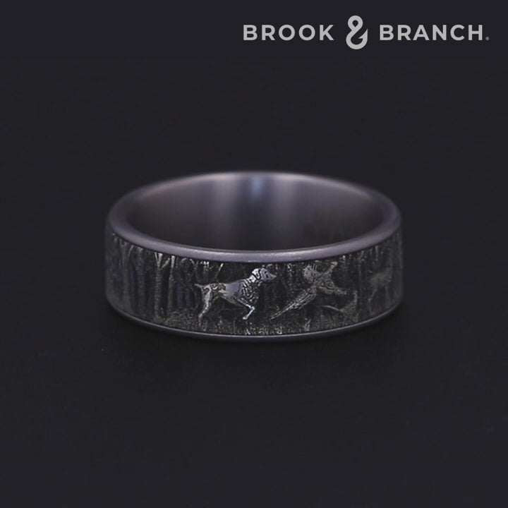 The Huntsman Men's Wedding Band in Grey Tantalum and Grey/Black Titanium - 7.5mm Width by Brook and Branch