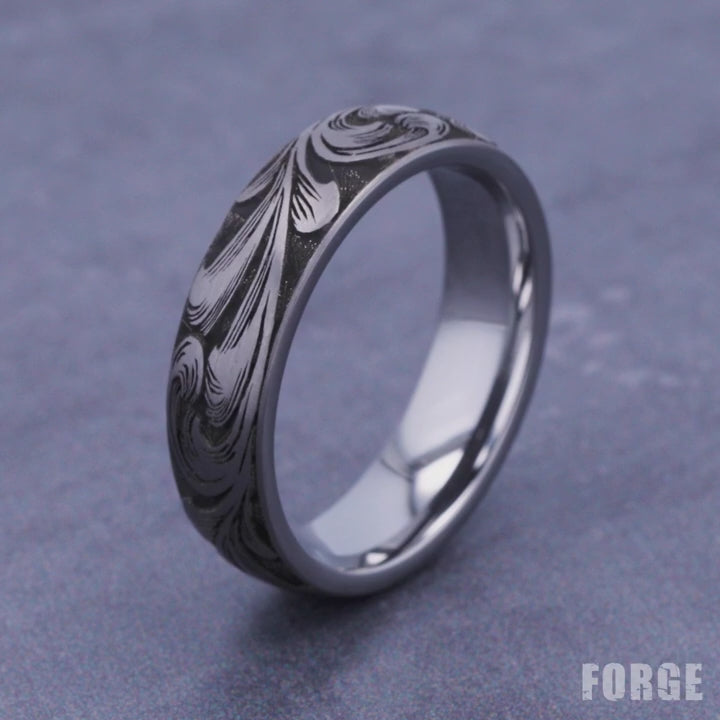 The Barrel Script Men's Wedding Band in Tungsten - 6mm Width by Forge