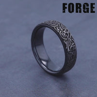 Thors Hammer Men's Wedding Band in 14K Rose Gold and Grey-Black Titanium - 6.5mm Width by Forge