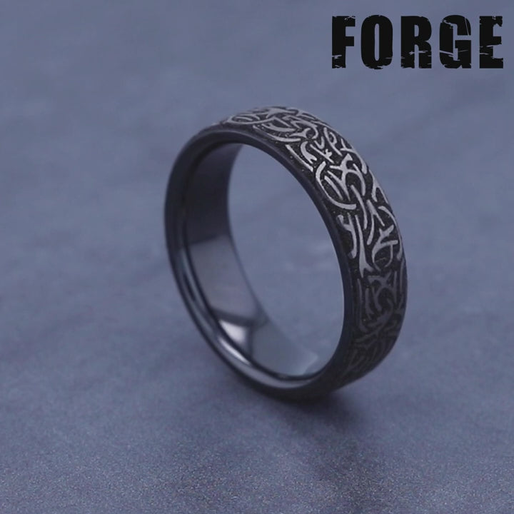 Thors Hammer Men's Wedding Band in 14K Rose Gold and Grey-Black Titanium - 6.5mm Width by Forge