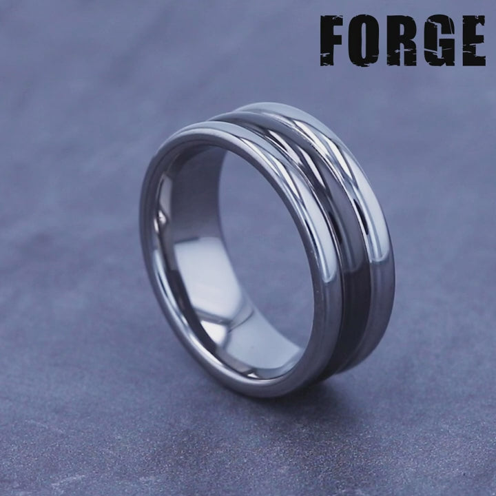 The Specter Men's Wedding Band in Tungsten and Black Ceramic - 8.5mm Width by Forge