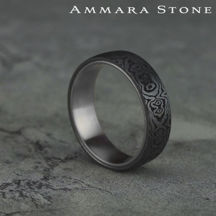 The Sword Men's Wedding Band in 14K White Gold and Grey Tantalum - 6.5mm Width by Ammara Stone
