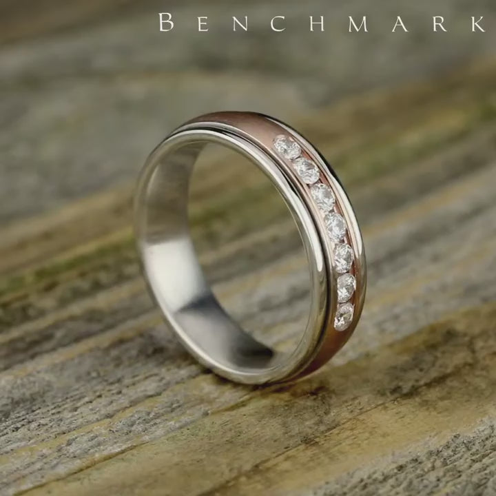 The Roosevelt Men's Wedding Band in 14K White and Rose Gold - 6mm Width by Benchmark