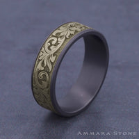 The Prince Men's Wedding Band in Grey Tantalum and Yellow Gold - 7.5mm Width by Ammara Stone