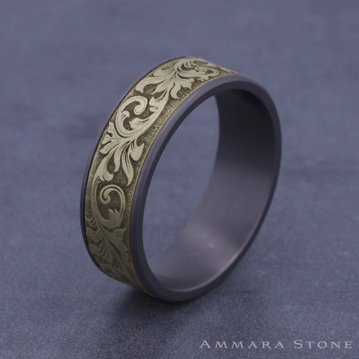 The Prince Men's Wedding Band in Grey Tantalum and Yellow Gold - 7.5mm Width by Ammara Stone