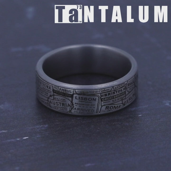 The Globetrotter Men's Wedding Band in Grey Tantalum and Grey/Black Titanium - 7.5mm Width by Tantalum
