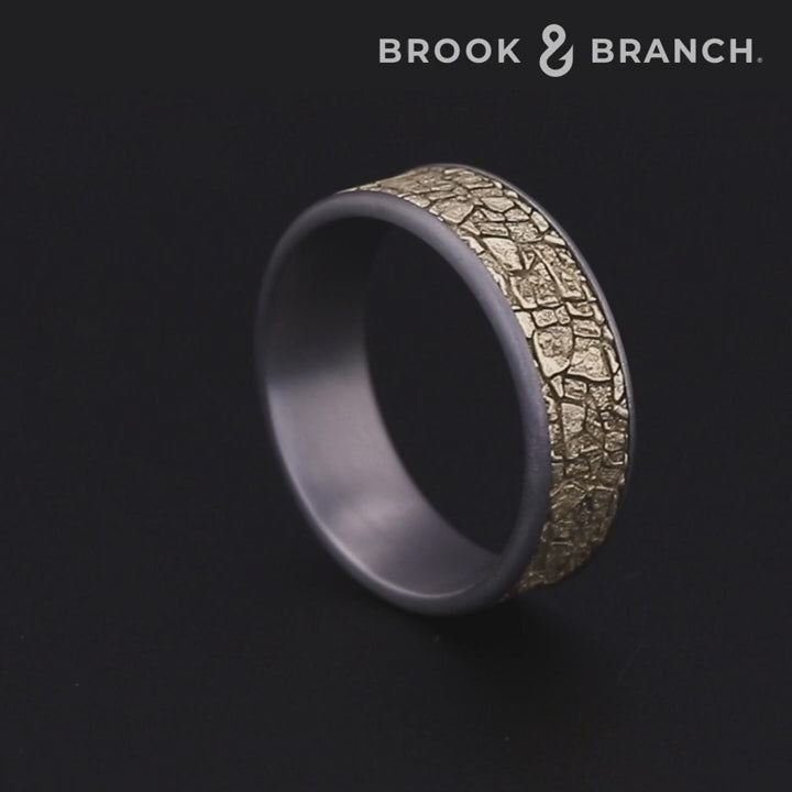 The Flagstone Men's Wedding Band in Grey Tantalum and 14K Yellow Gold - 7.5mm Width by Brook and Branch