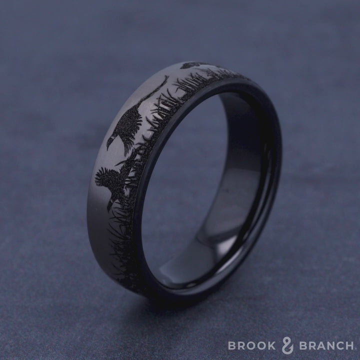 The Pointer Men's Wedding Band in Grey/Black Titanium - 6.5mm Width by Brook and Branch