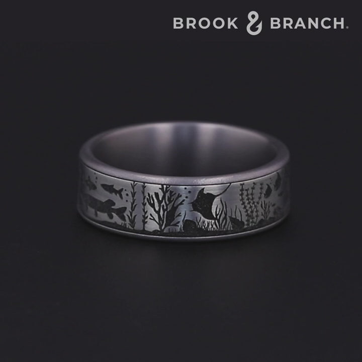 The Ocean Men's Wedding Band in Grey Tantalum and Grey/Black Titanium - 7.5mm Width by Brook and Branch