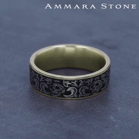 The Skull King Men's Wedding Band in 14K Yellow Gold and Grey/Black Titanium - 7.5mm Width by Ammara Stone