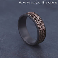 The Caprio Men's Wedding Band in Grey Tantalum and 14K Rose Gold - 7.5mm Width by Ammara Stone