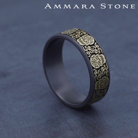 The Sugar Skull Men's Wedding Band in Grey Tantalum and 14K Yellow Gold - 7.5mm Width by Ammara Stone