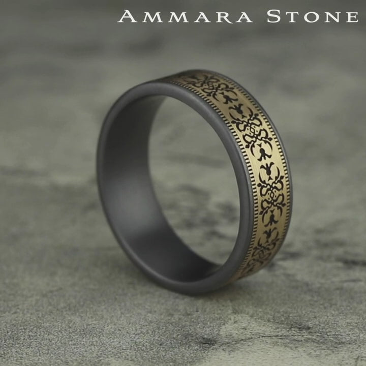 The Cortona Men's Wedding Band in Grey Tantalum and 14K Yellow - 7.5mm Width by Ammara Stone