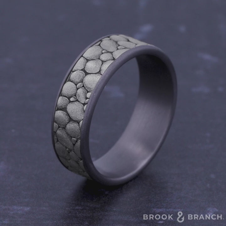 The River Rock Men's Wedding Band in Grey Tantalum and 14K White Gold - 7.5mm Width by Brook and Branch