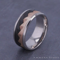 The Range Men's Wedding Band in 14K White and Rose Gold and Black Titanium - 9mm Width by Ammara Stone