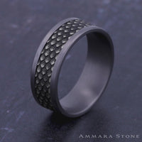 The Rhaegal Men's Wedding Band in Grey Tantalum and 14K White  Gold - 8mm Width by Ammara Stone